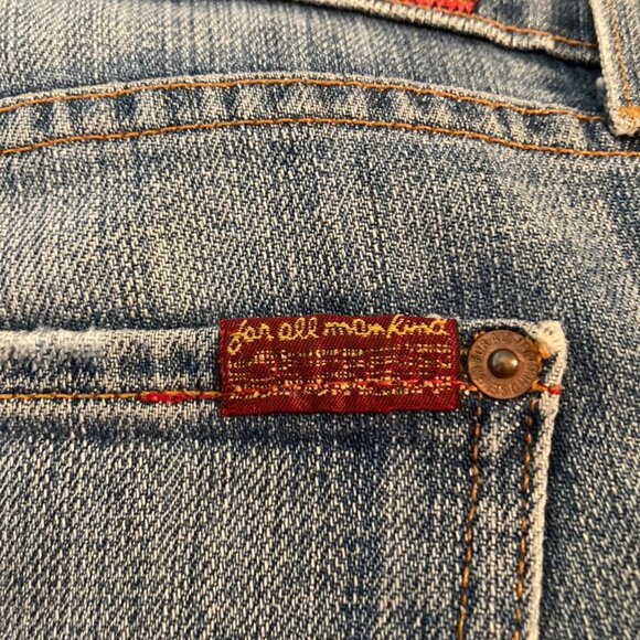 7 For All Mankind Jeans Lightly Distressed Denim Bootcut Mid-Rise 5 Pocket SZ 29 - Picture 14 of 15
